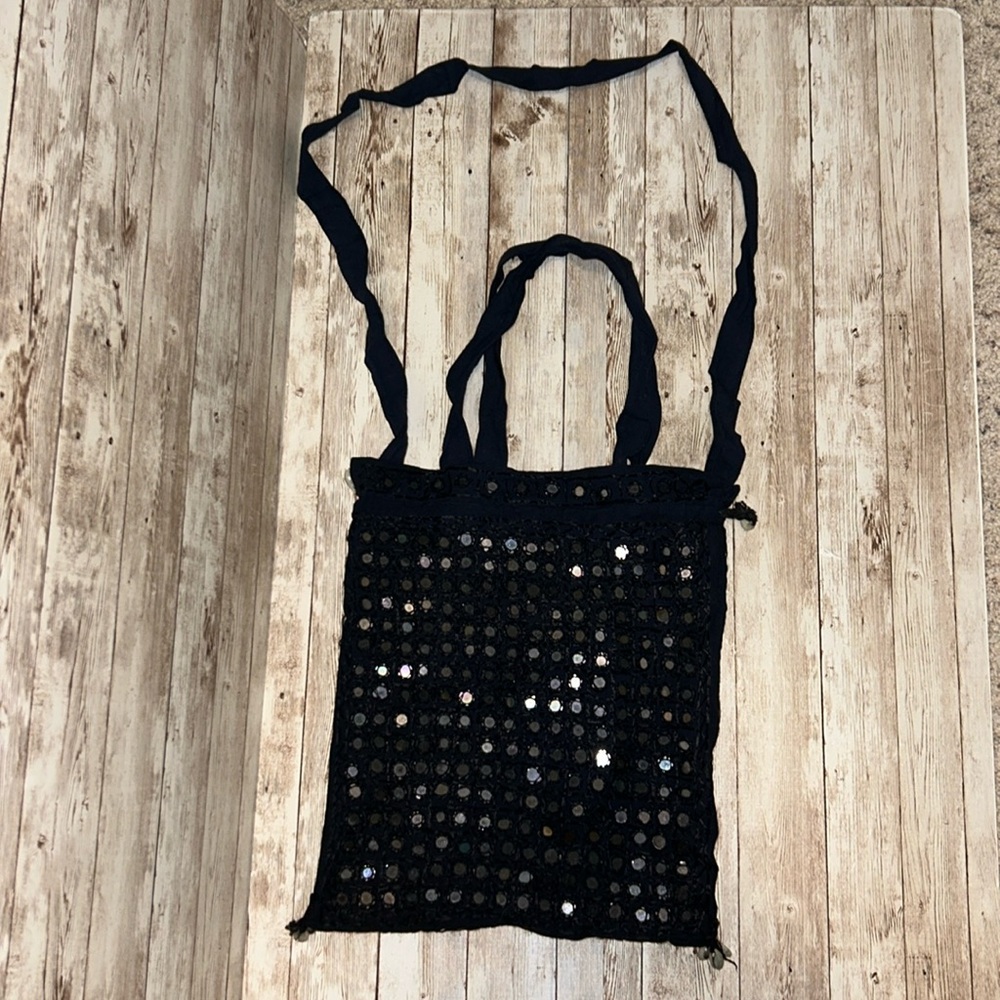 Bohemian mirrored cross-body bag, hand embroidered w/cowrie shell detail - NWOT